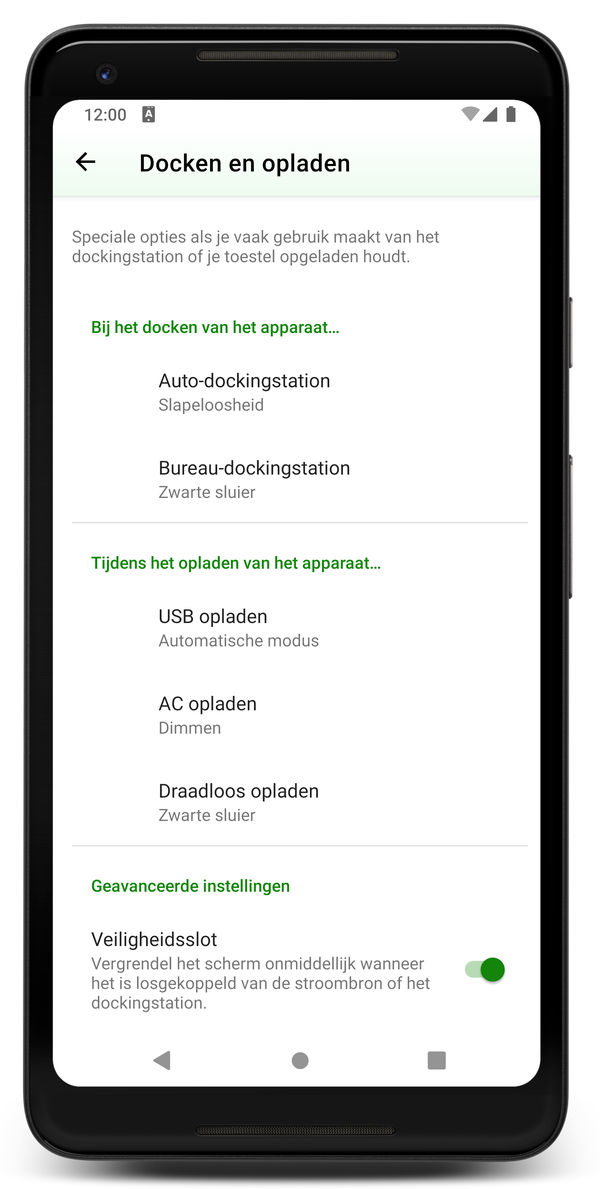 AceScreen: Het apparaat wordt opgeladen of in het dock geplaatst