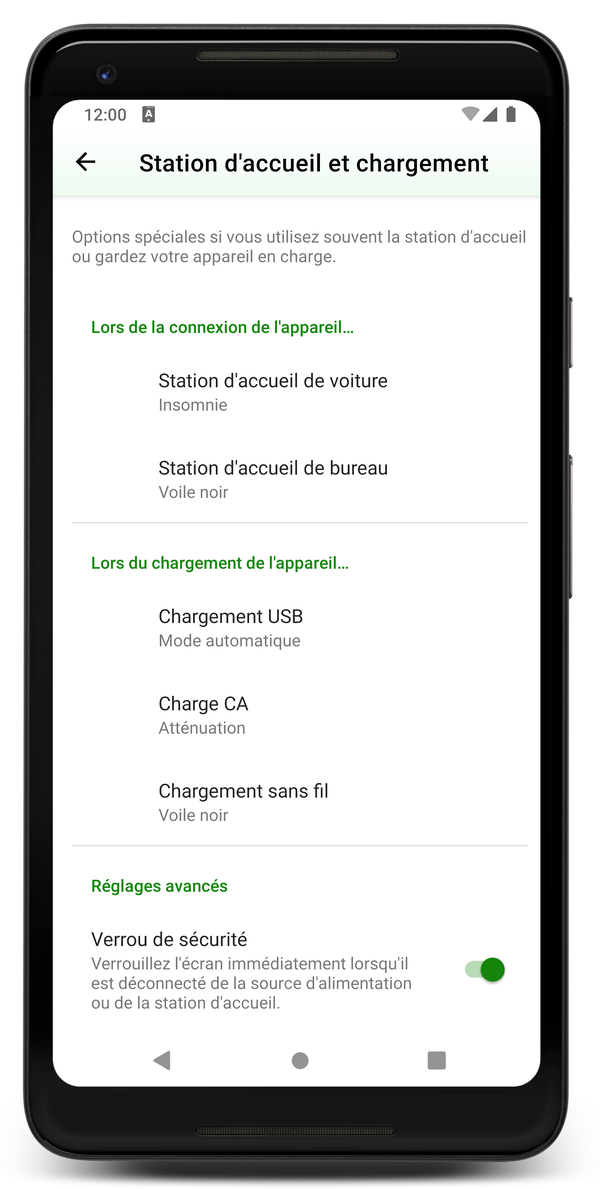 AceScreen: L'appareil est en charge ou amarré