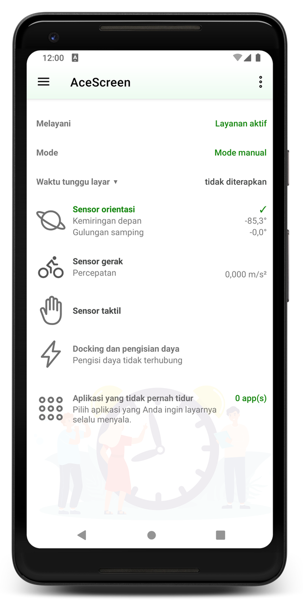 AceScreen: Layar utama aplikasi dengan mode manual aktif