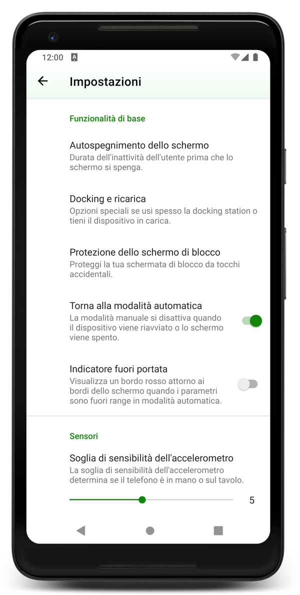 AceScreen: Schermata delle impostazioni dell'app