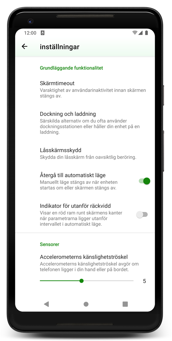 AceScreen: Skärmen för appinställningar