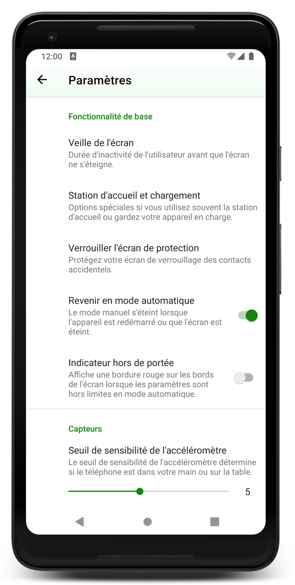 AceScreen: Écran des paramètres de l'application