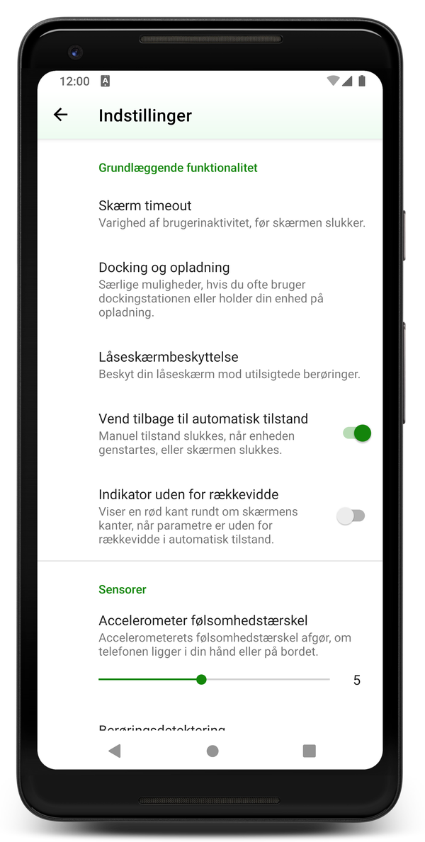 AceScreen: Skærm for appindstillinger