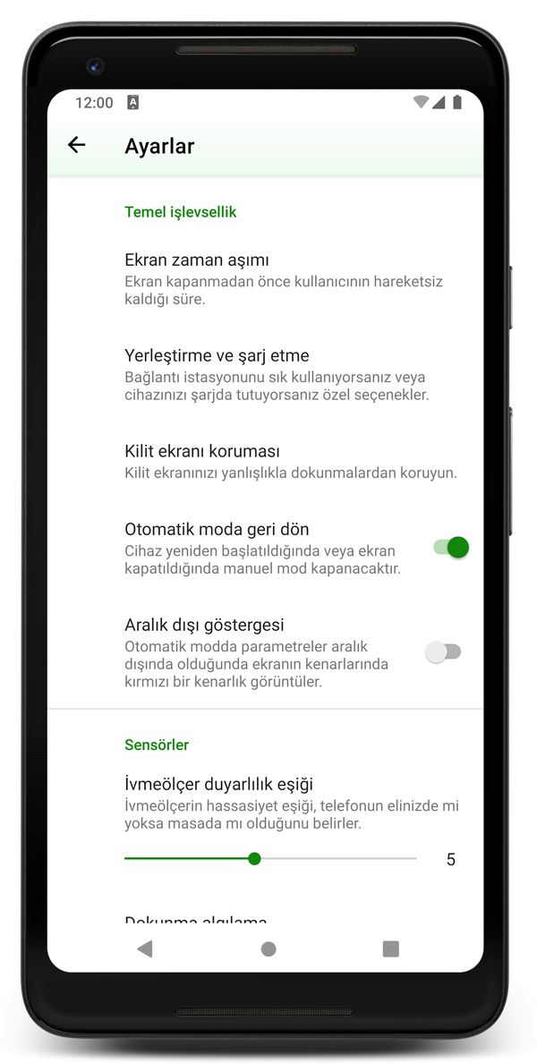 AceScreen: Uygulama ayarları ekranı