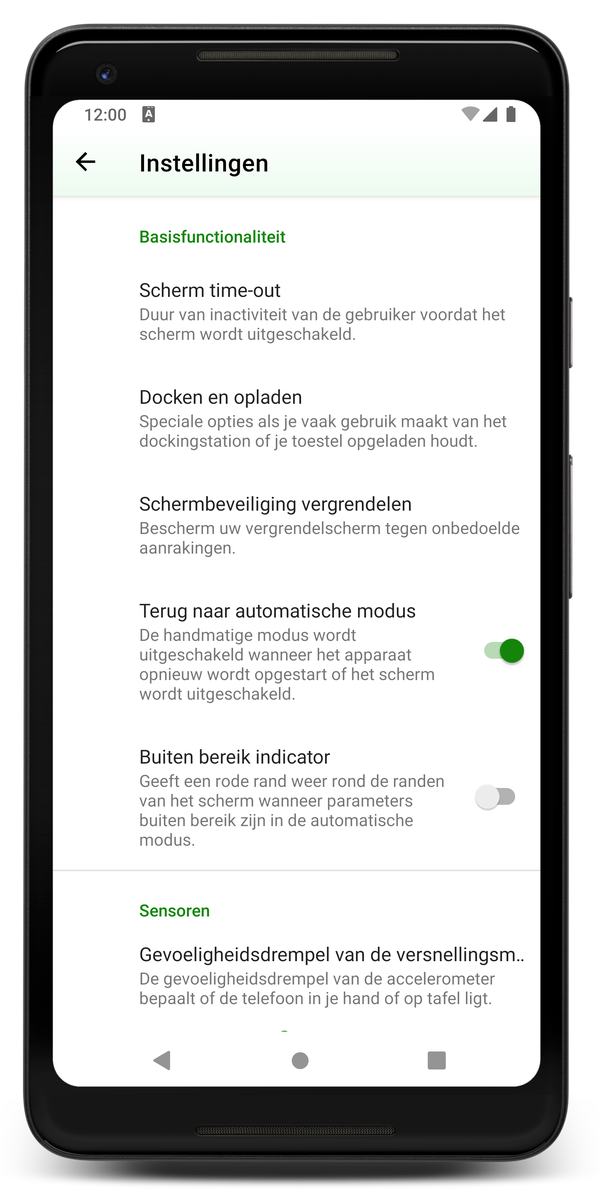 AceScreen: Scherm met app-instellingen